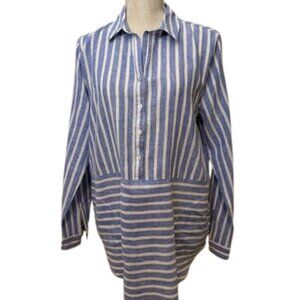 beachlunchlounge Blue and White Striped Linen Tunic Top